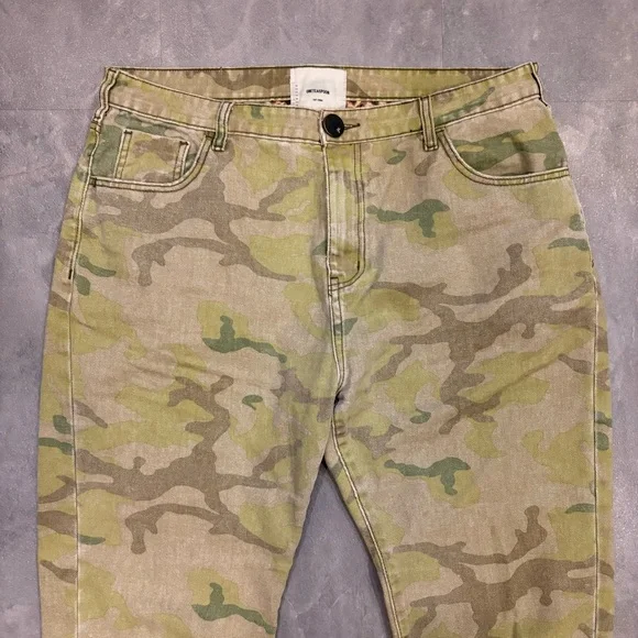 ONE TEASPOON Bandits High Waist Cropped‎ Boyfriend Straight Leg Camo Jeans 30 - Picture 6 of 16